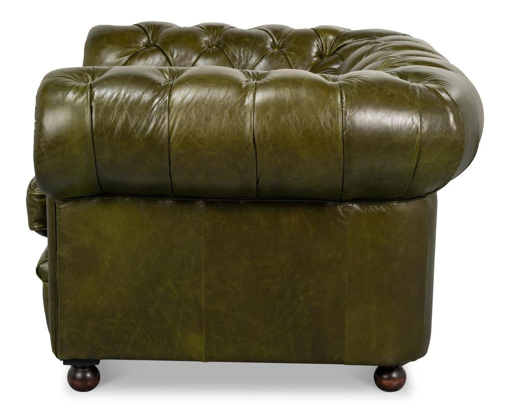 Savile Green Leather Chair - Ornate Home
