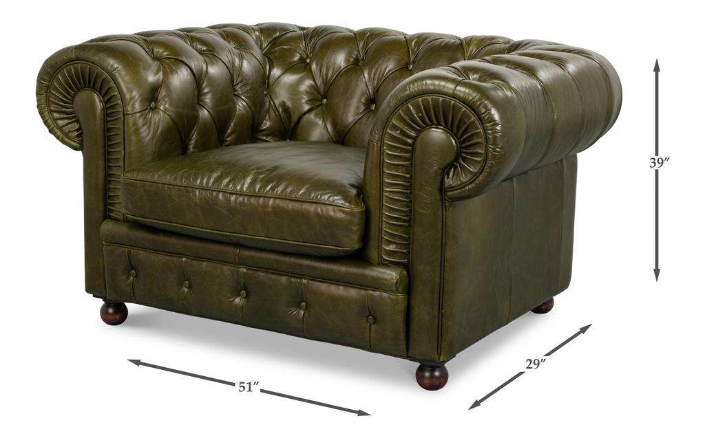 Savile Green Leather Chair - Ornate Home