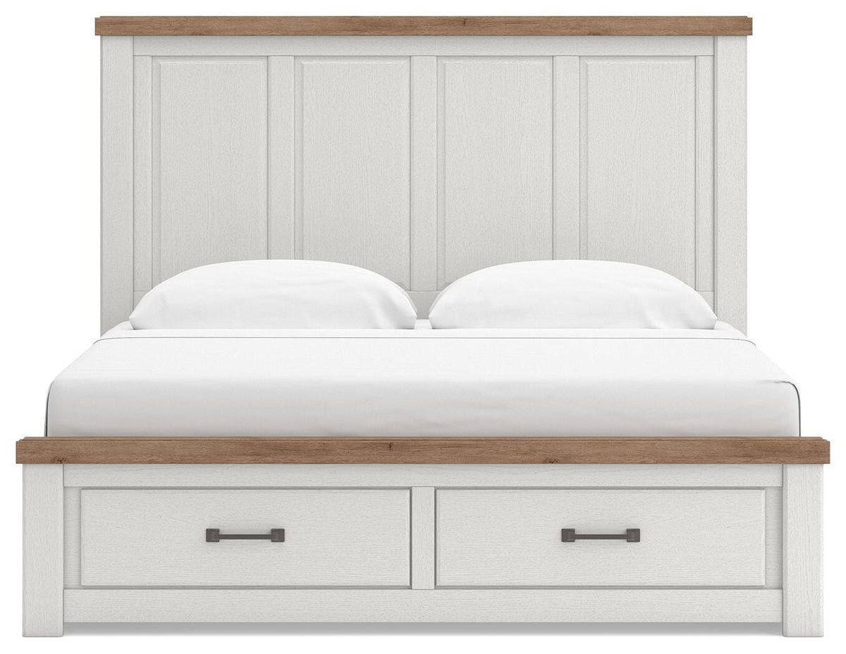 Savonport White/Brown King Panel Storage Bed w/ 2 Under Bed Storage - Ornate Home