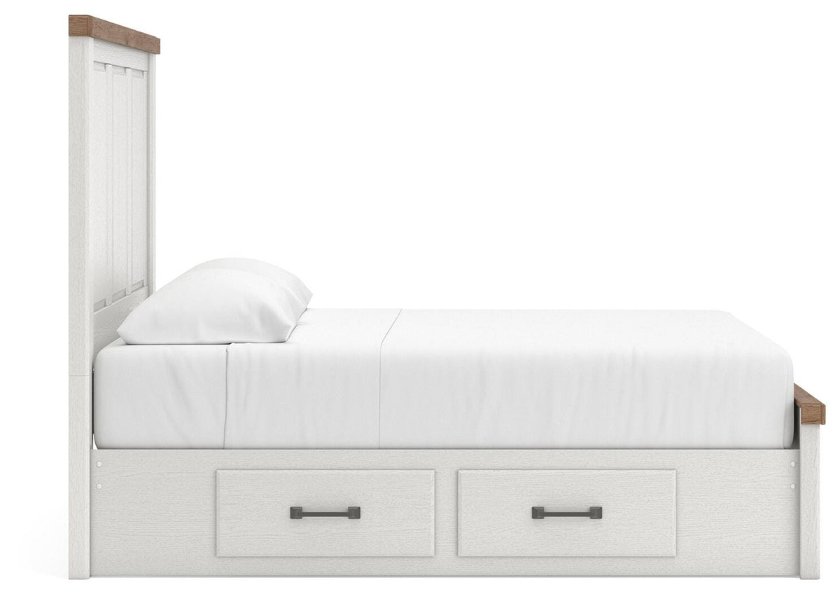 Savonport White/Brown Queen Panel Bed with Storage - Ornate Home