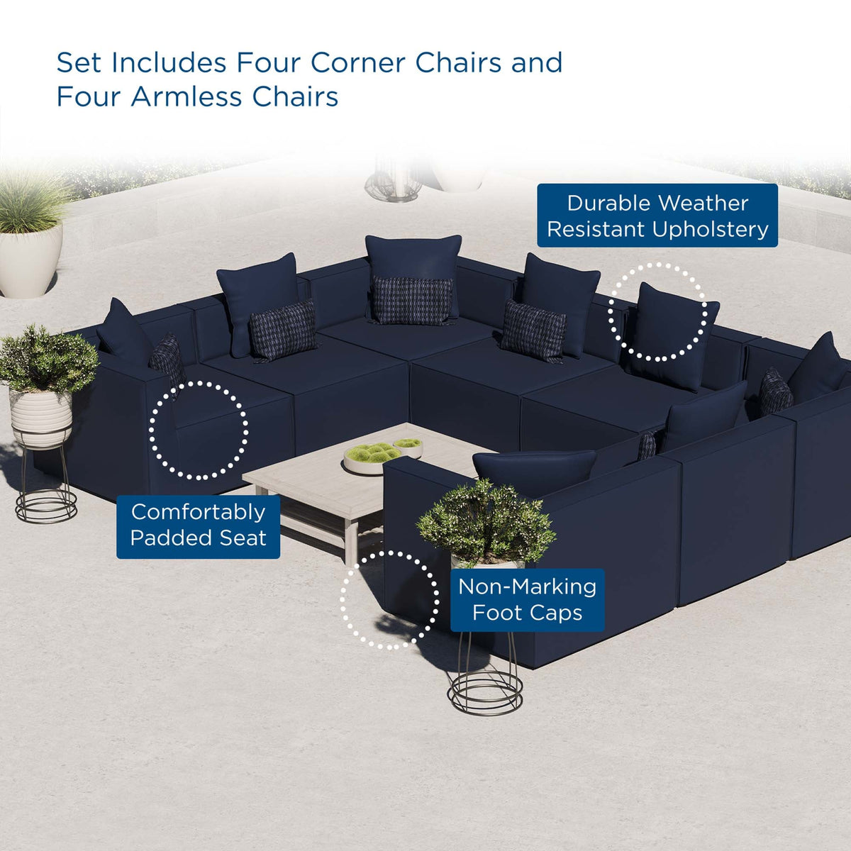 Saybrook Navy 8-Piece Outdoor Patio Upholstered Sectional Sofa - Ornate Home