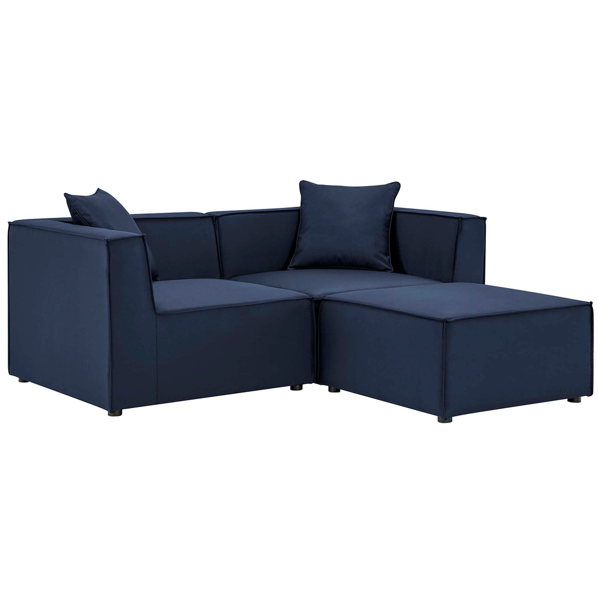 Saybrook Navy Outdoor Patio Upholstered Loveseat and Ottoman Set - Ornate Home