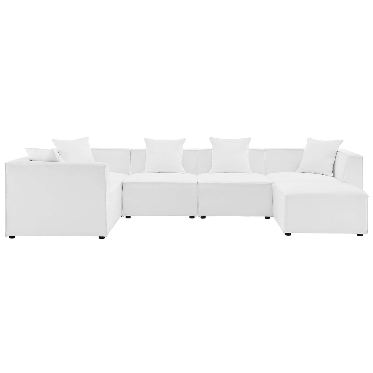 Saybrook White 6-Piece Outdoor Patio Upholstered Sectional Sofa - 69x138" - Ornate Home