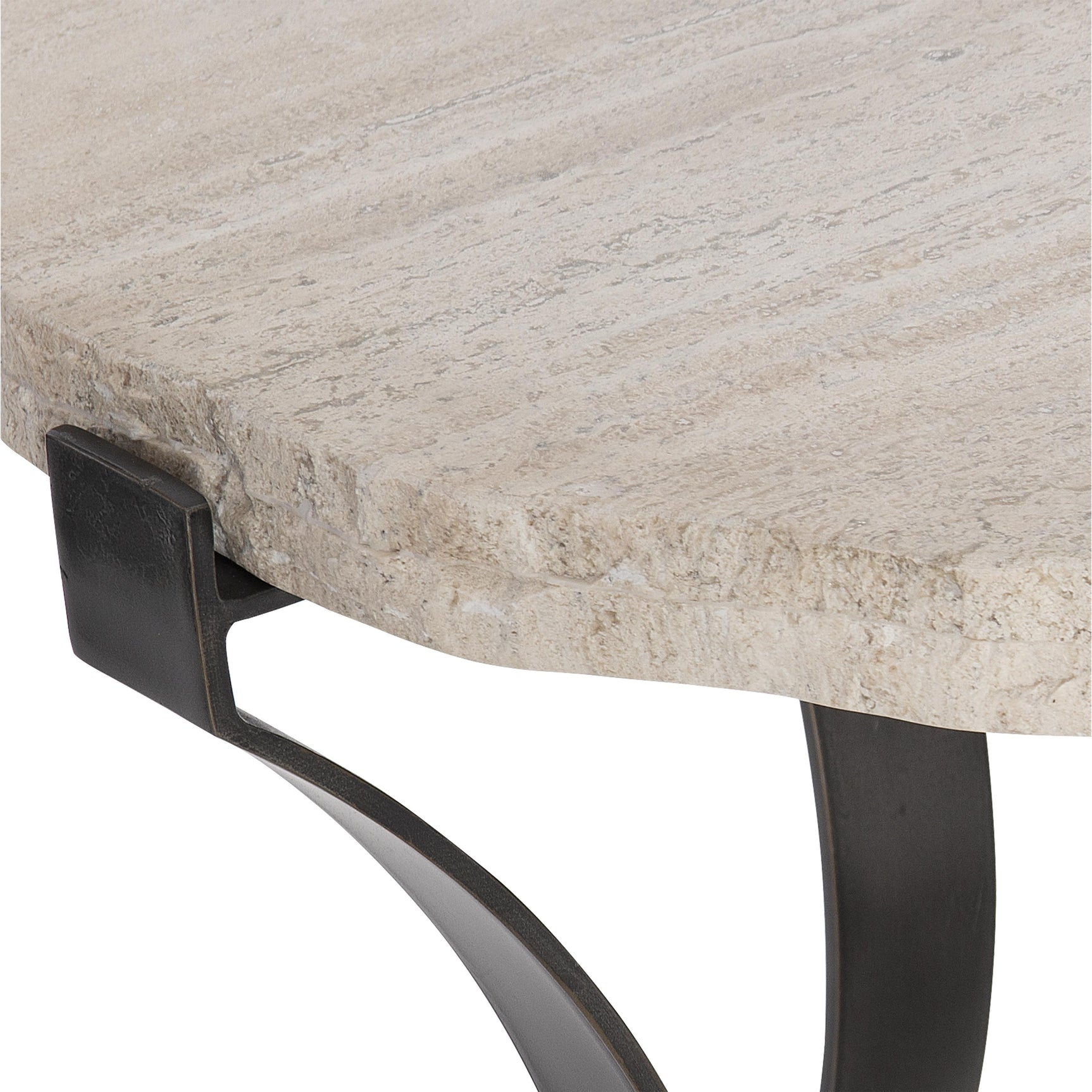 Sayers White Travertine/Oil-Rubbed Bronze Side Table - Ornate Home