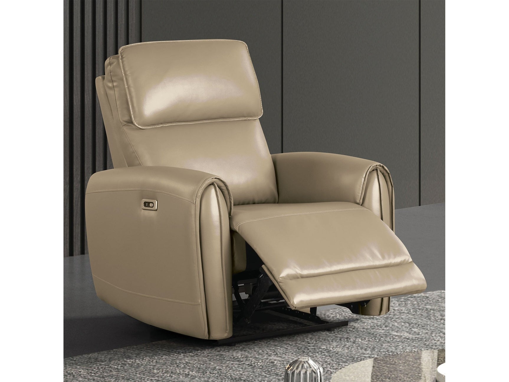Schlieren Beige Leatherette Power Recliner - Ornate Home