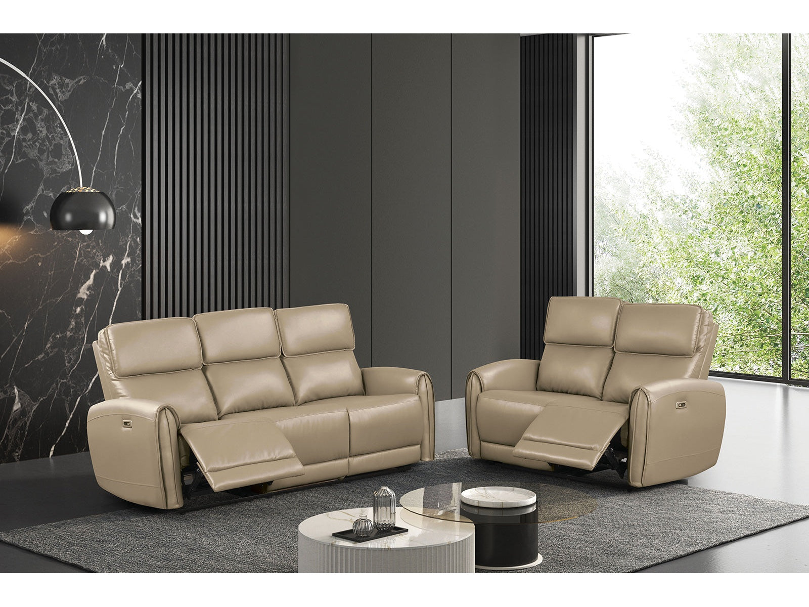 Schlieren Beige Leatherette Reclining Living Room Set - Ornate Home