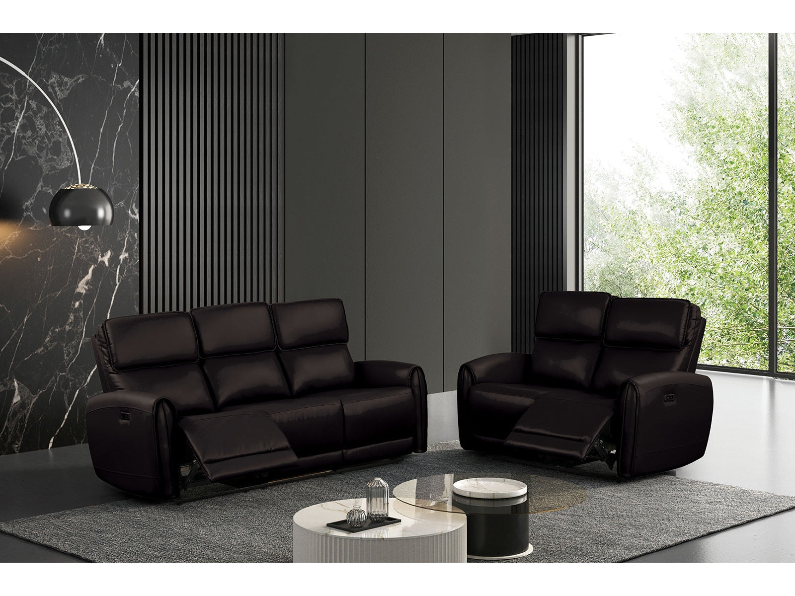 Schlieren Black Leatherette Reclining Living Room Set - Ornate Home
