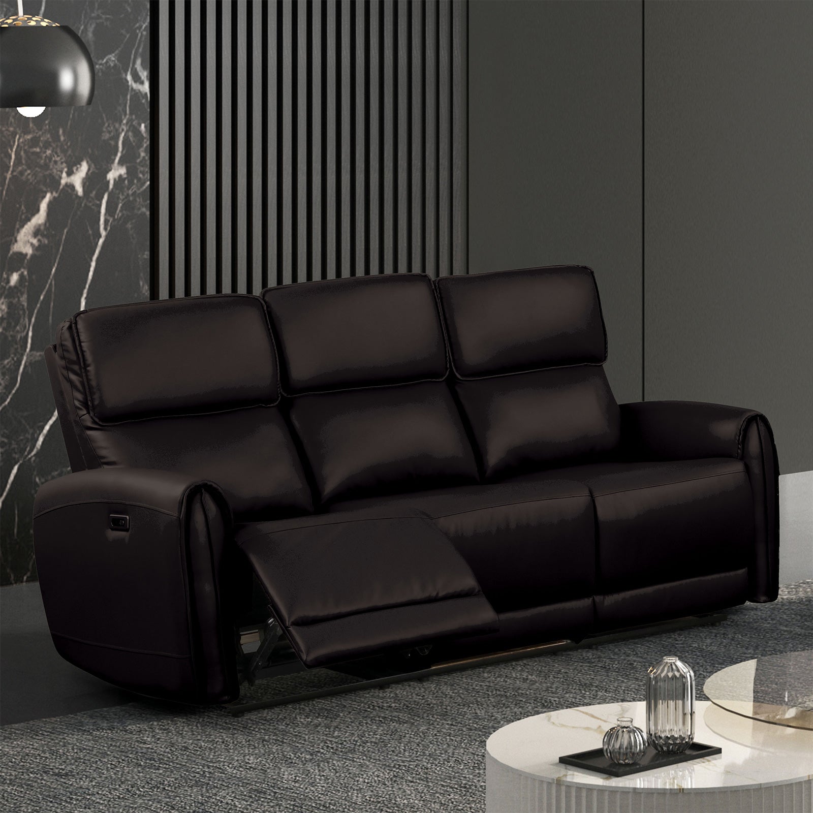 Schlieren Black Leatherette Reclining Living Room Set - Ornate Home