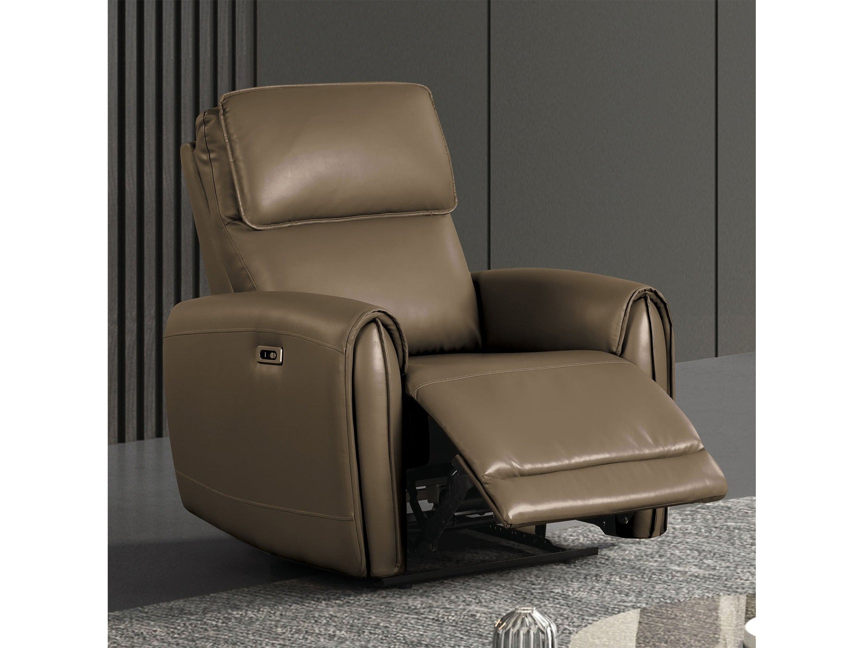 Schlieren Light Brown Leatherette Power Recliner - Ornate Home