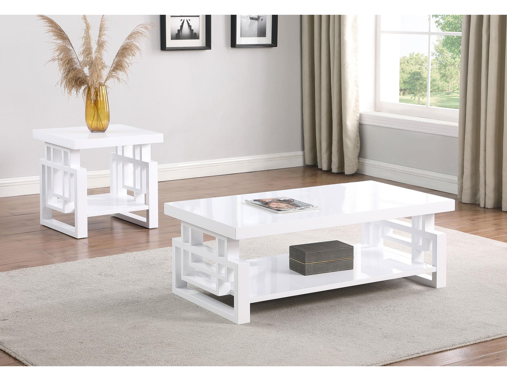 Schmitt White High Gloss 2-piece Coffee and End Table Set - Ornate Home