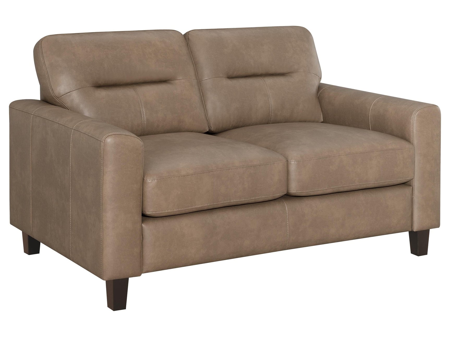 Scotland Brown Faux Leather Upholstered Track Arm Loveseat - Ornate Home
