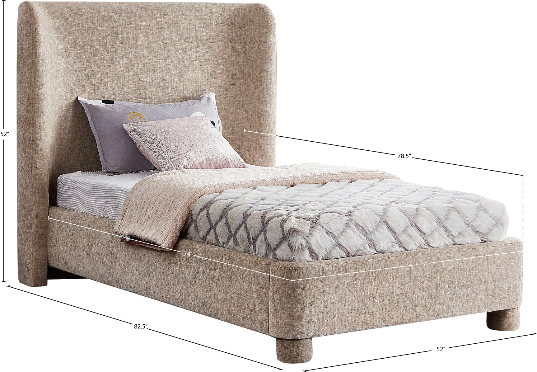 Seabreeze Beige Fabric Upholstered Twin Bed - Ornate Home