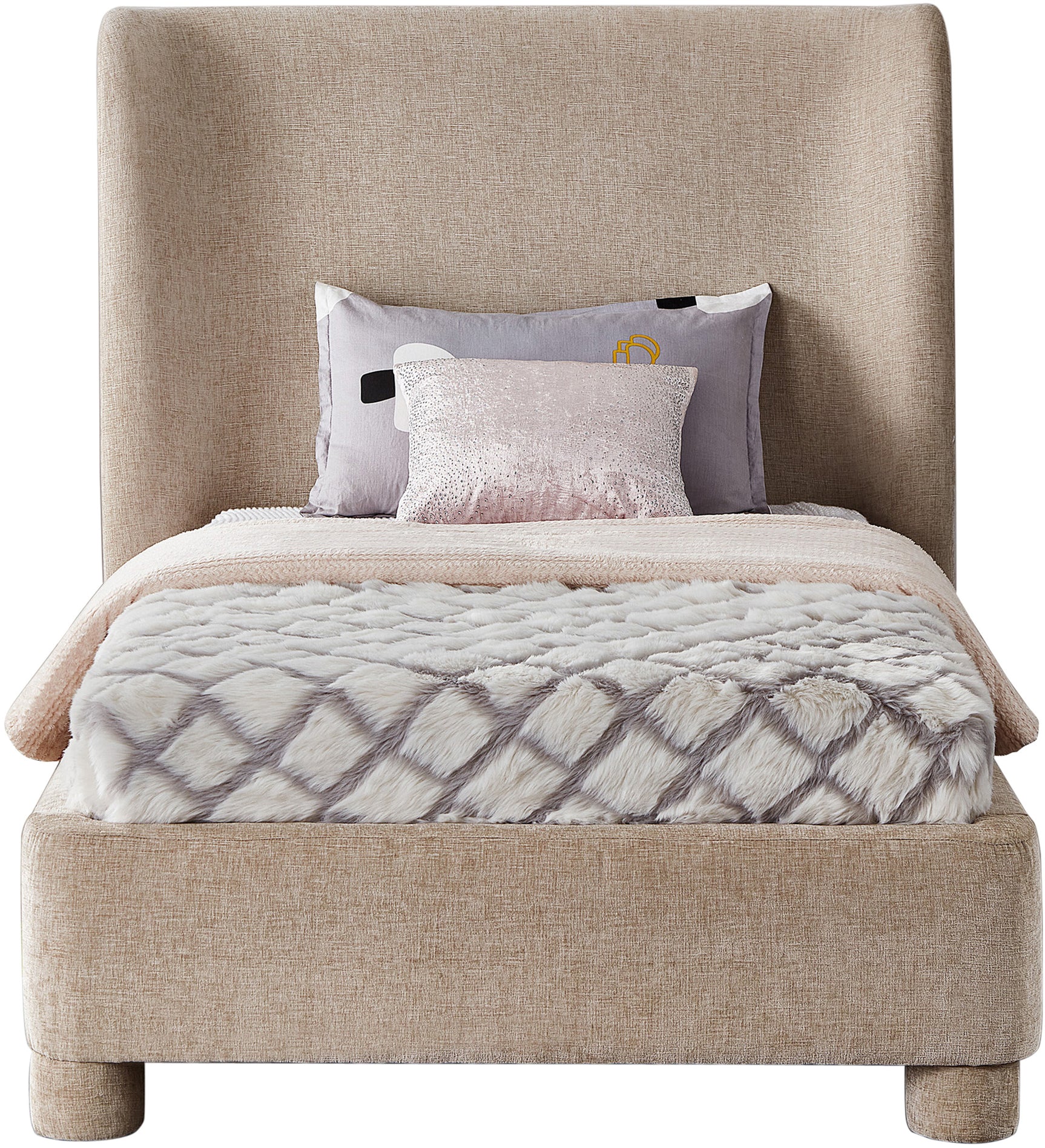 Seabreeze Beige Fabric Upholstered Twin Bed - Ornate Home