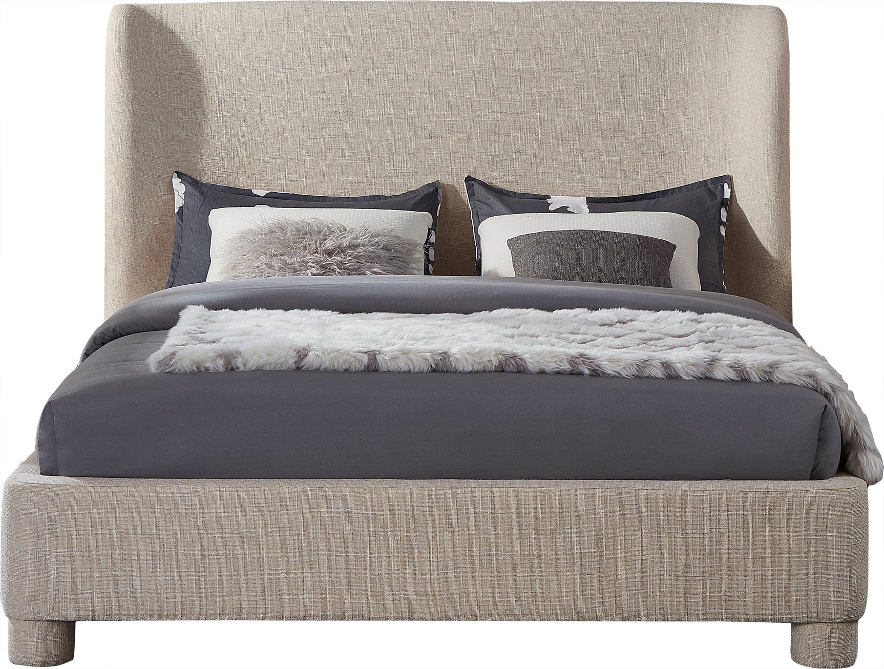 Seabreeze Beige Textured Fabric Upholstered King Bed - Ornate Home