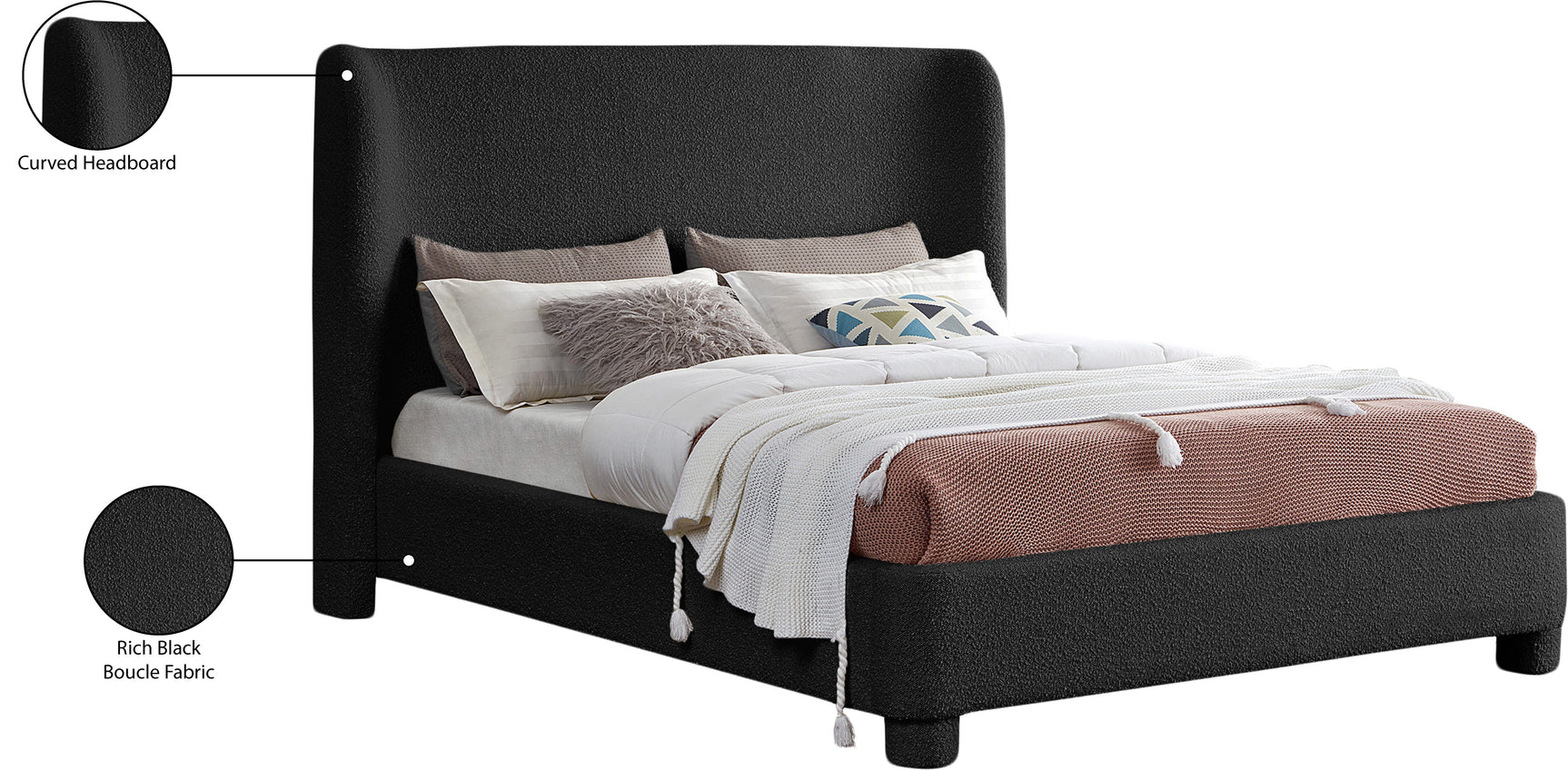 Seabreeze Black Fabric Upholstered Full Bed - Ornate Home