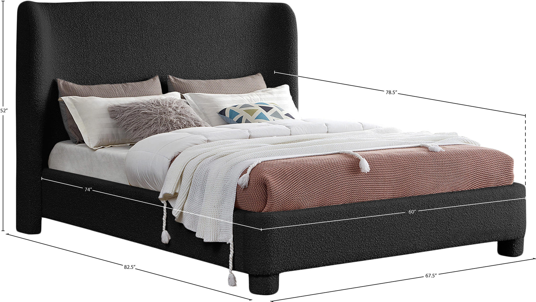 Seabreeze Black Fabric Upholstered Full Bed - Ornate Home