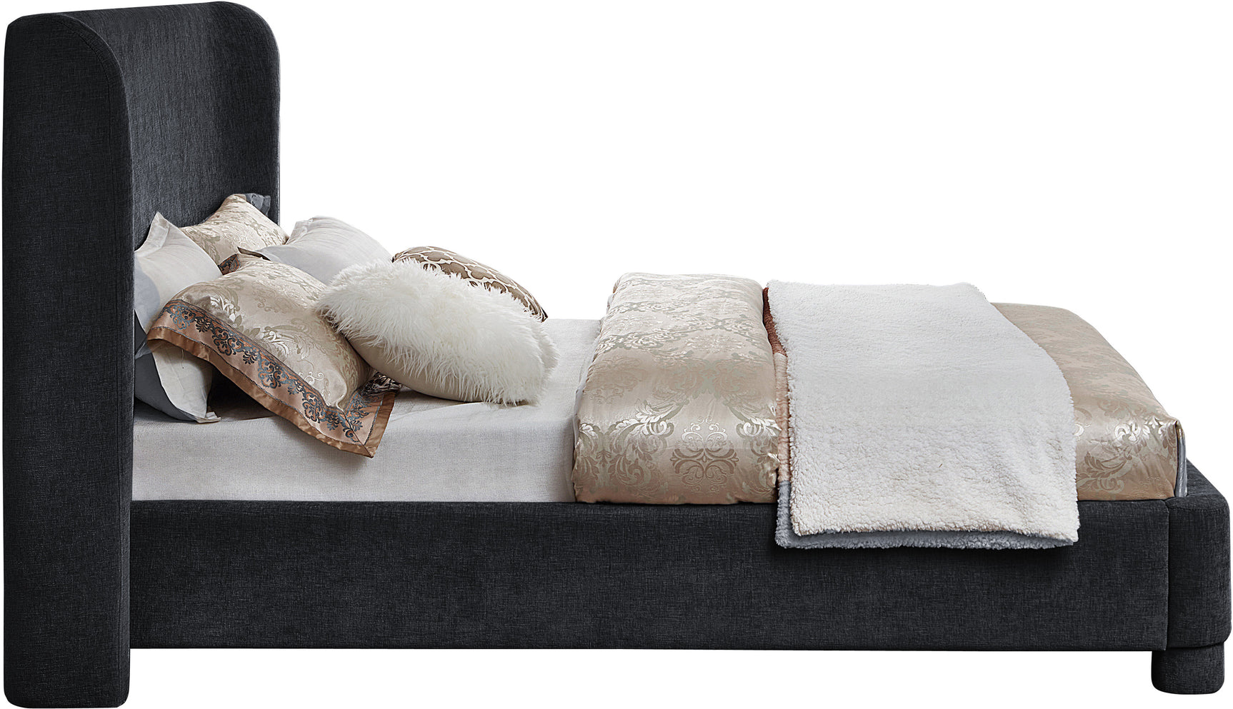 Seabreeze Black Fabric Upholstered King Bed - Ornate Home
