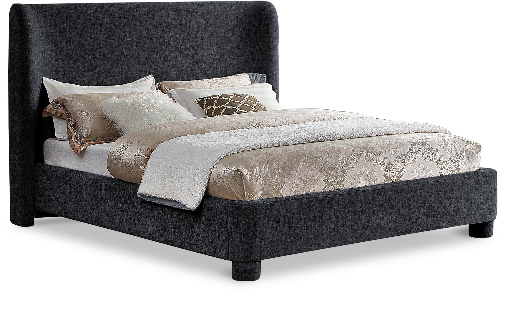 Seabreeze Black Fabric Upholstered King Bed - Ornate Home