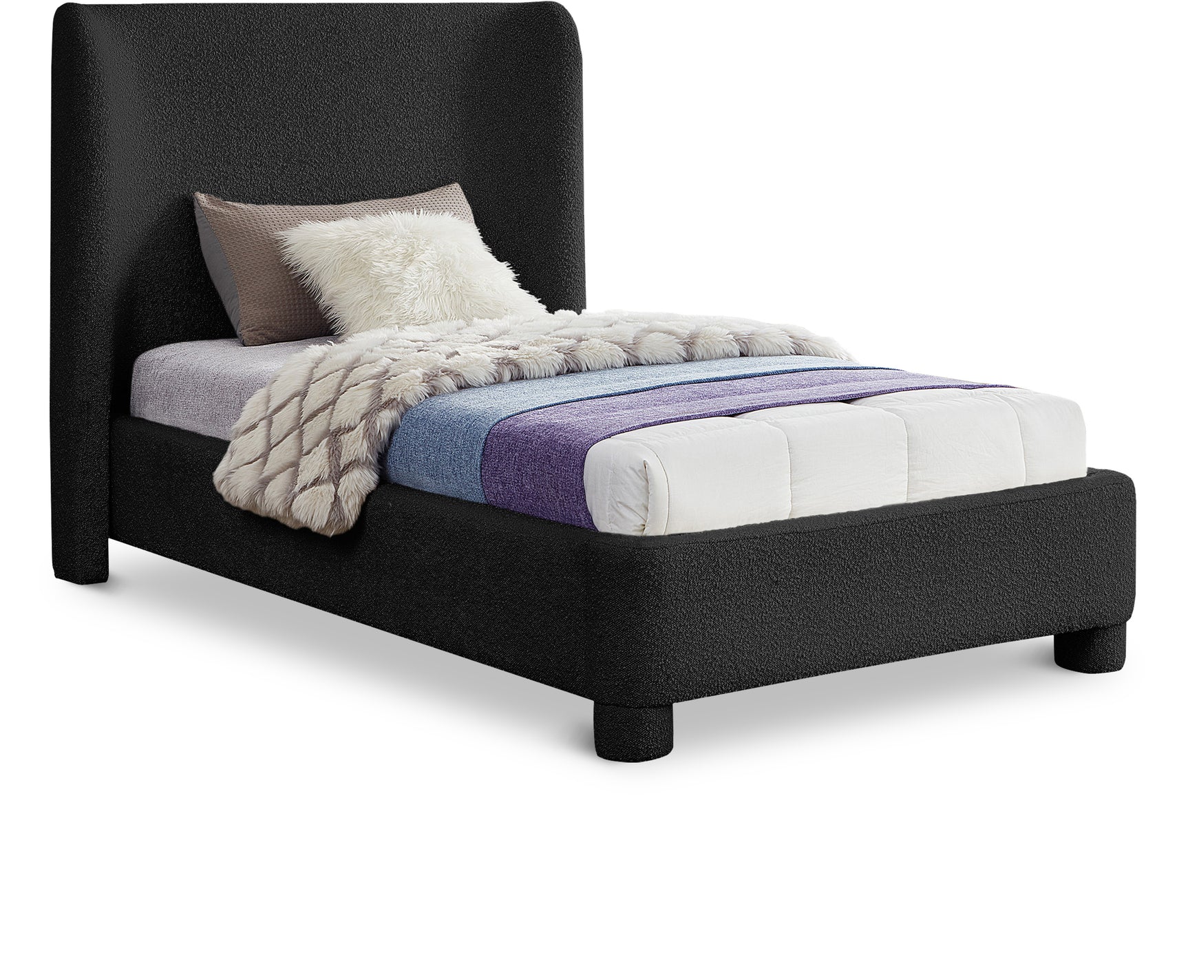 Seabreeze Black Fabric Upholstered Twin Bed - Ornate Home
