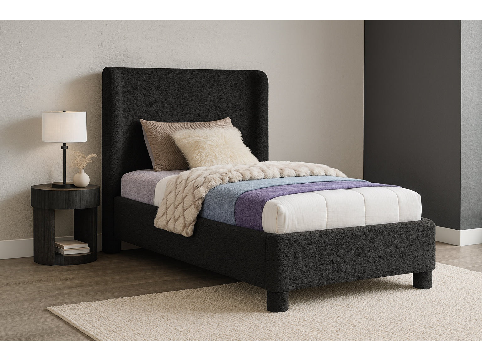 Seabreeze Black Fabric Upholstered Twin Bed - Ornate Home