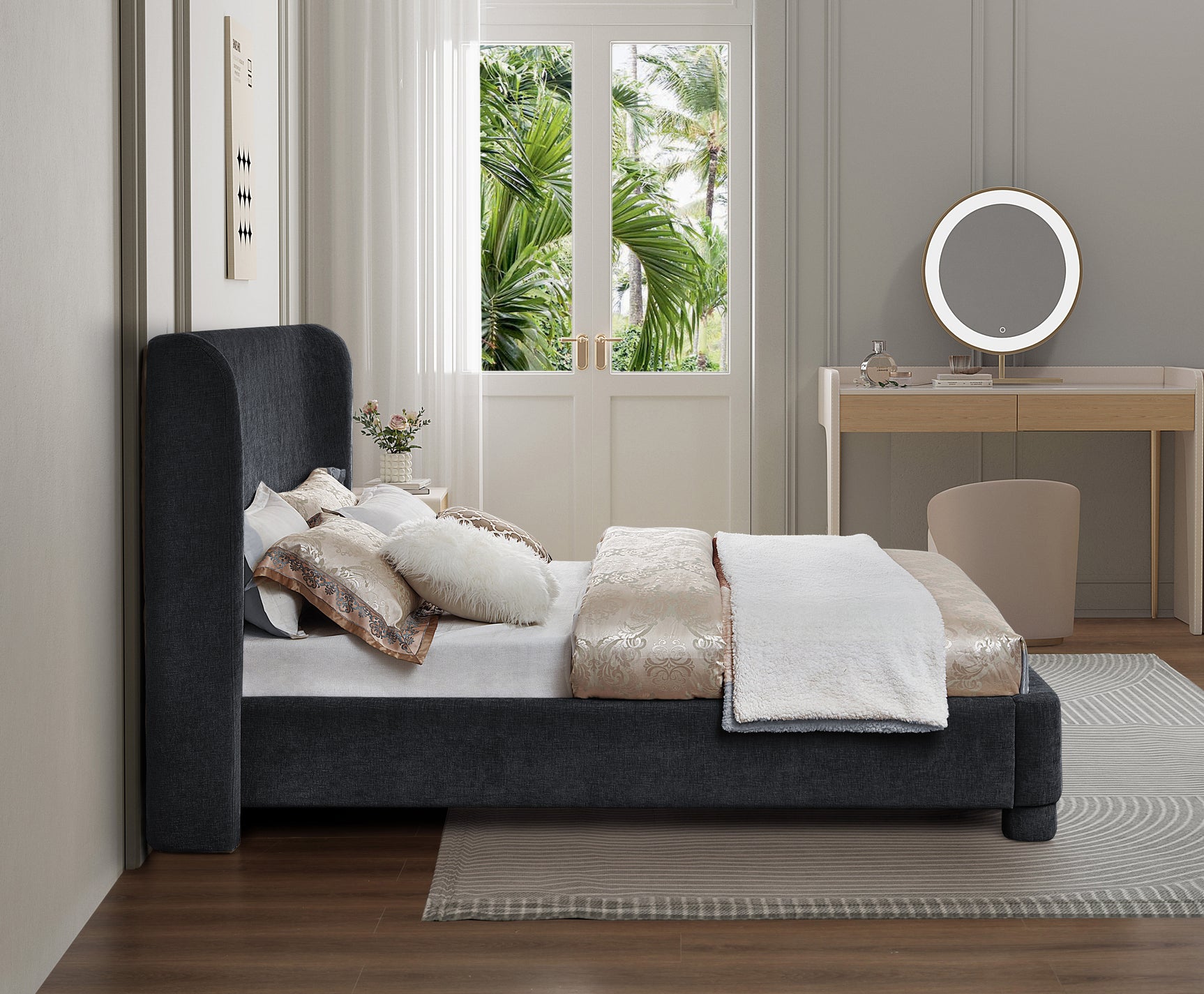 Seabreeze Black Fabric Upholstery Type Full Bed - Ornate Home