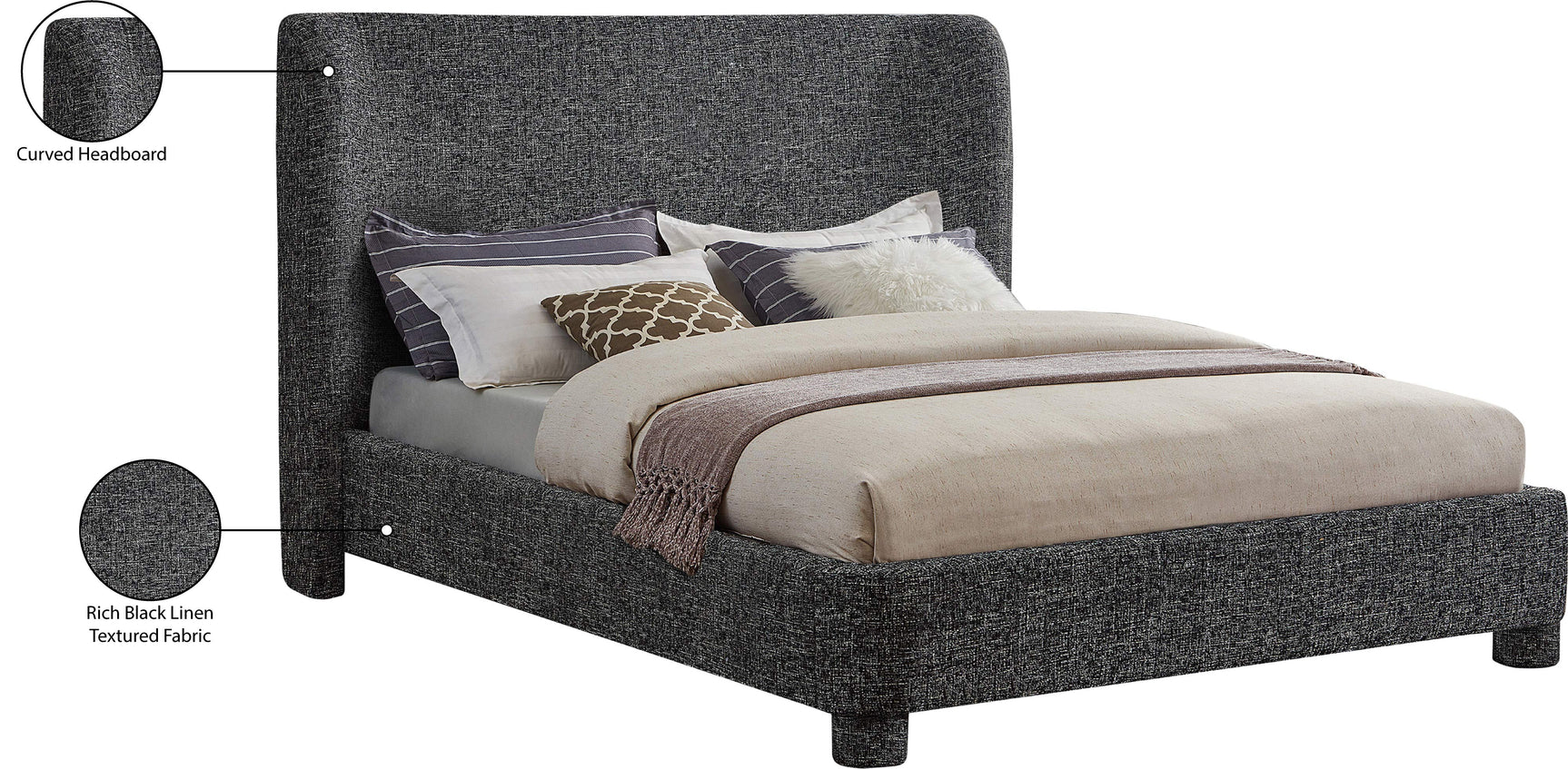 Seabreeze Black Textured Fabric Upholstered Full Bed - Ornate Home