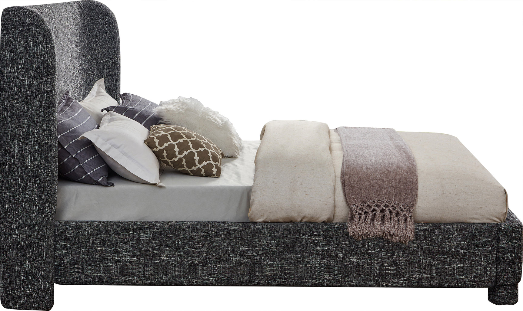 Seabreeze Black Textured Fabric Upholstered Queen Bed - Ornate Home
