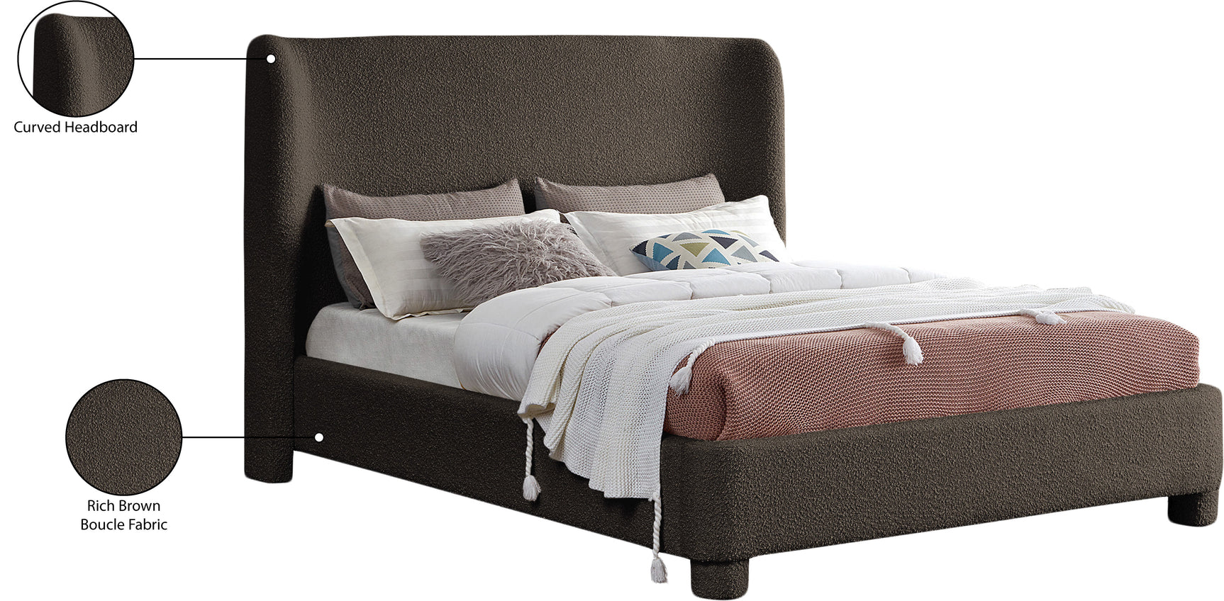 Seabreeze Brown Fabric Upholstered Queen Bed - Ornate Home