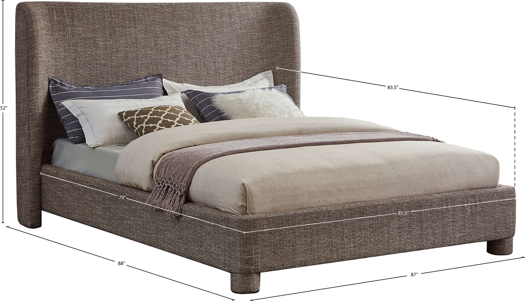 Seabreeze Brown Textured Fabric Upholstered King Bed - Ornate Home