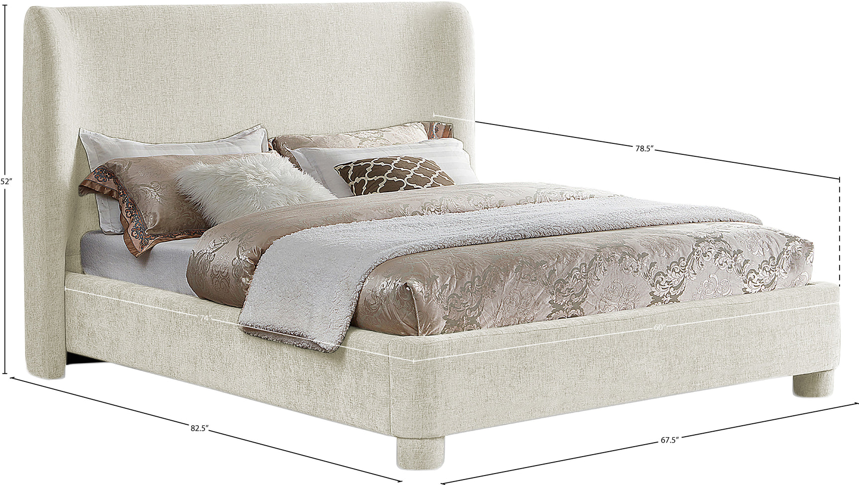 Seabreeze Cream Chenille Fabric Upholstered Full Bed - Ornate Home