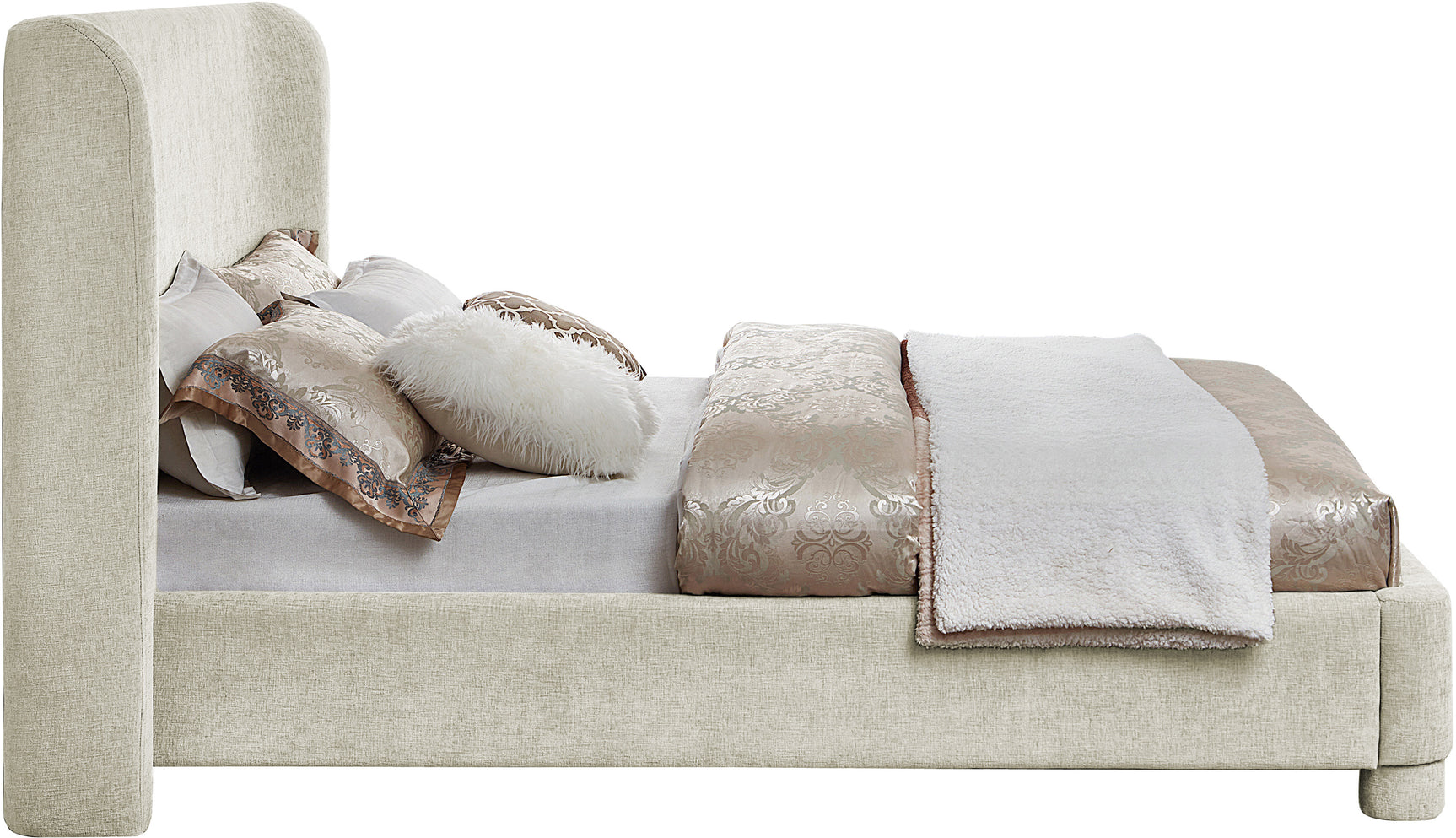Seabreeze Cream Chenille Fabric Upholstered Full Bed - Ornate Home