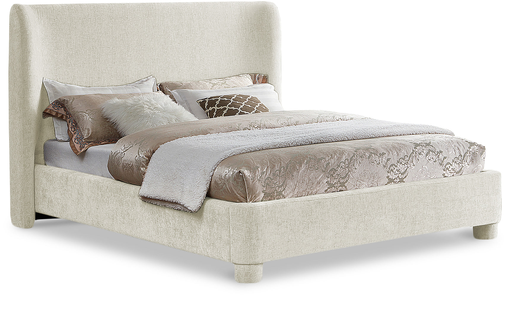 Seabreeze Cream Chenille Fabric Upholstered Queen Bed - Ornate Home