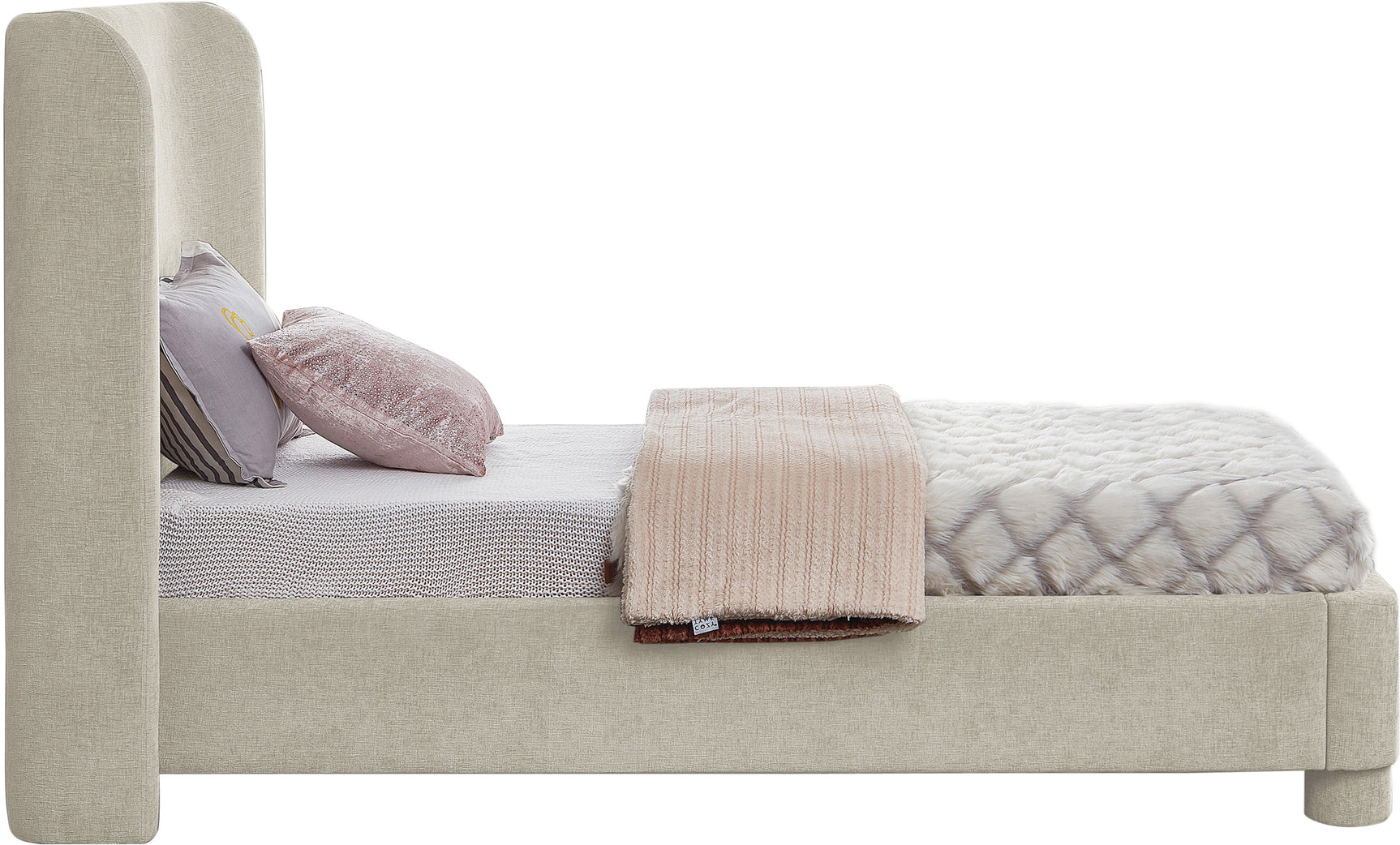 Seabreeze Cream Chenille Fabric Upholstered Twin Bed - Ornate Home