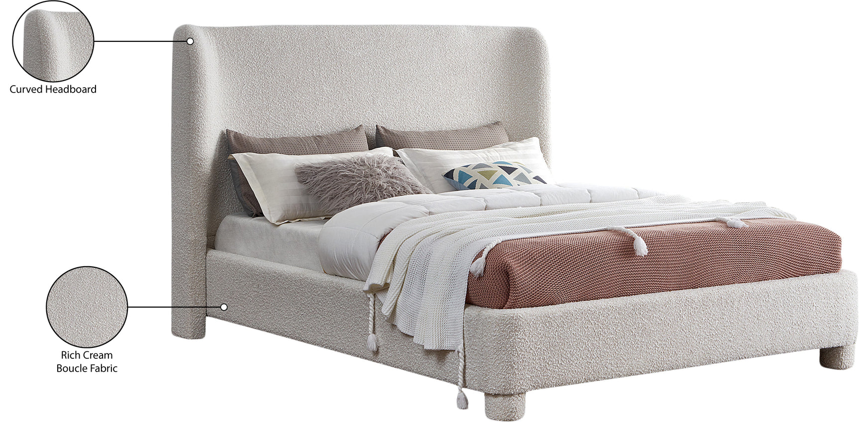 Seabreeze Cream Fabric Upholstered Full Bed - Ornate Home