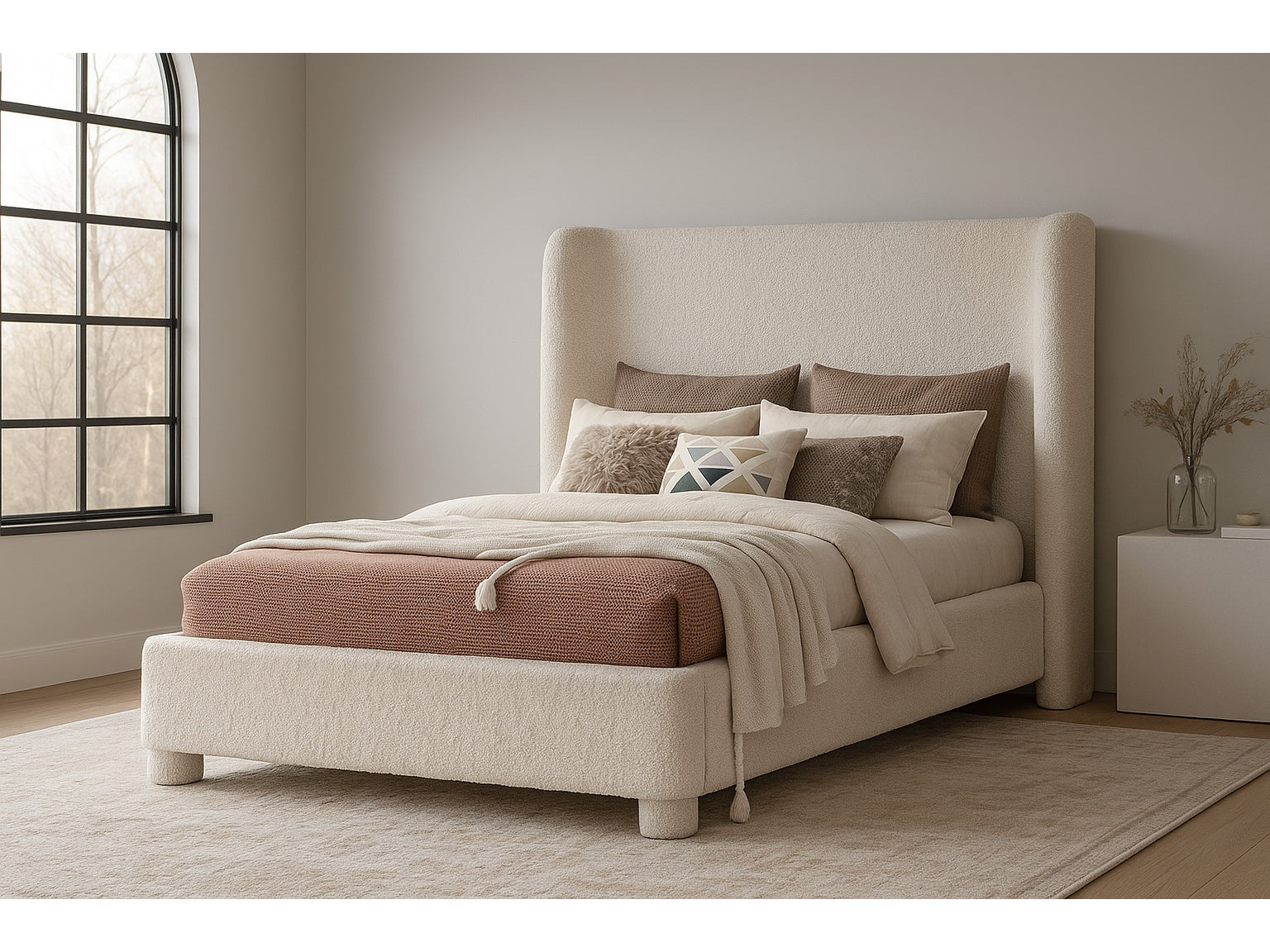 Seabreeze Cream Fabric Upholstered Full Bed - Ornate Home