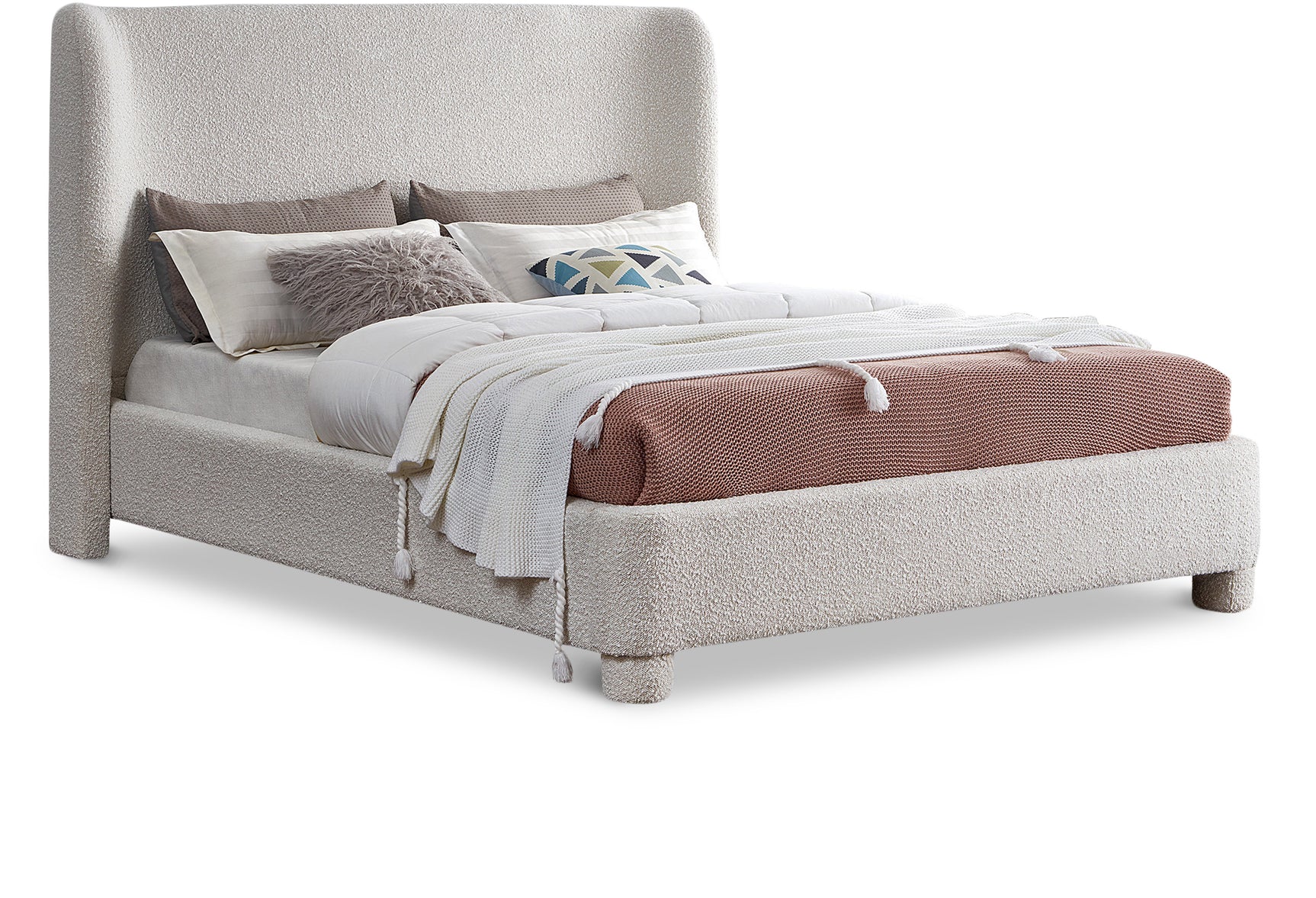 Seabreeze Cream Fabric Upholstered King Bed - Ornate Home