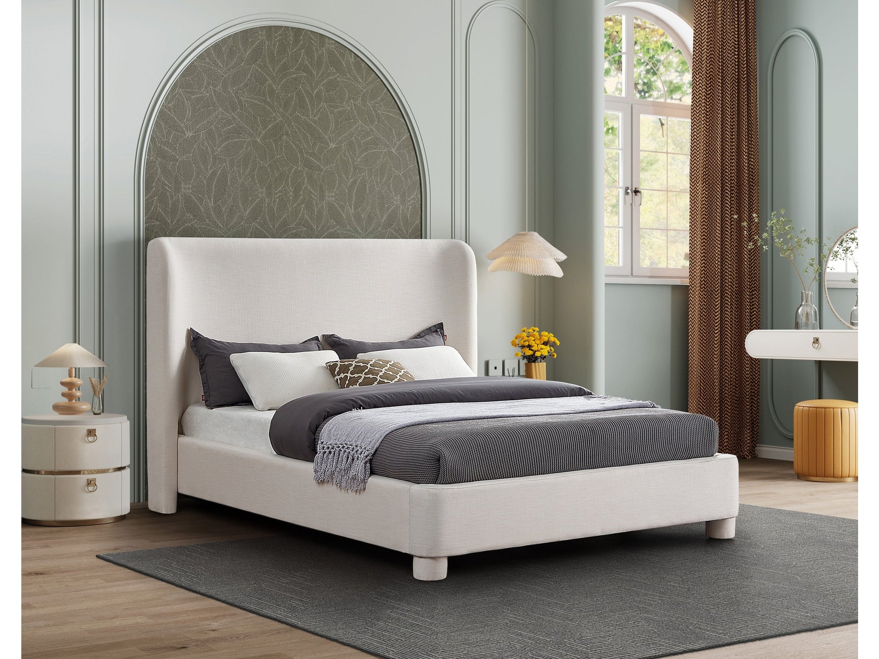 Seabreeze Cream Textured Fabric Upholstered Full Bed - Ornate Home