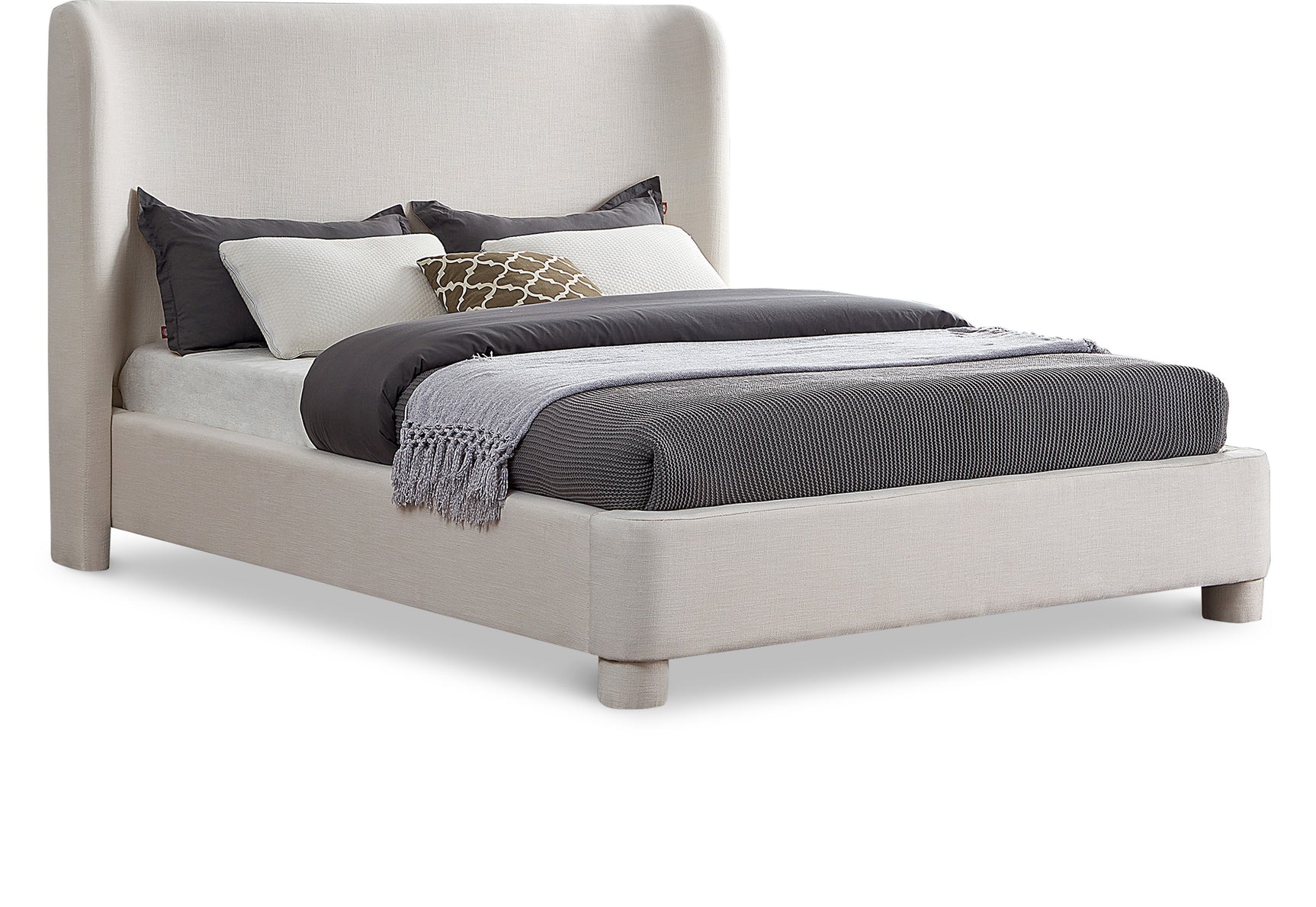 Seabreeze Cream Textured Fabric Upholstered Queen Bed - Ornate Home