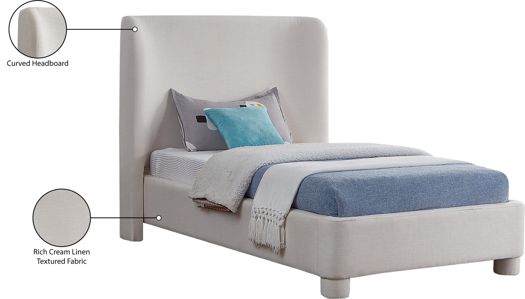 Seabreeze Cream Textured Fabric Upholstered Twin Bed - Ornate Home