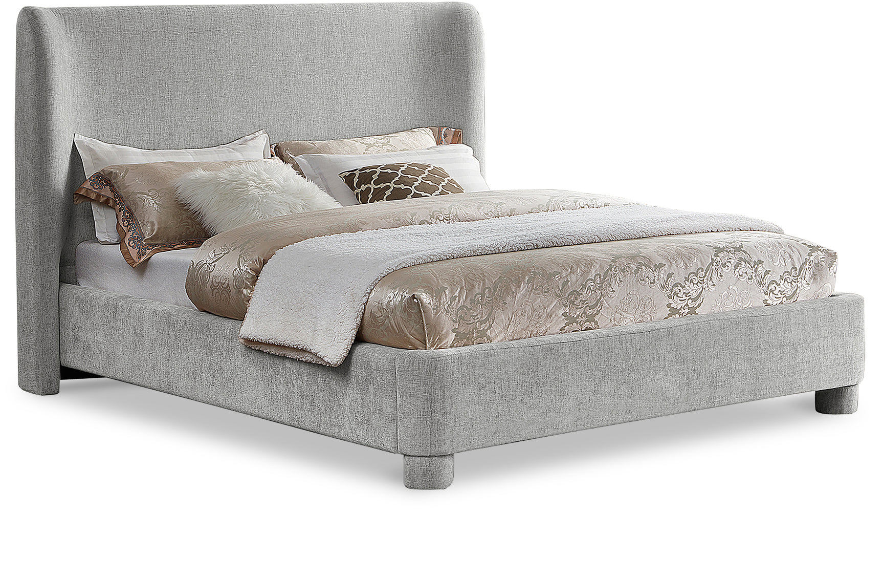 Seabreeze Grey Chenille Fabric Upholstered Full Bed - Ornate Home
