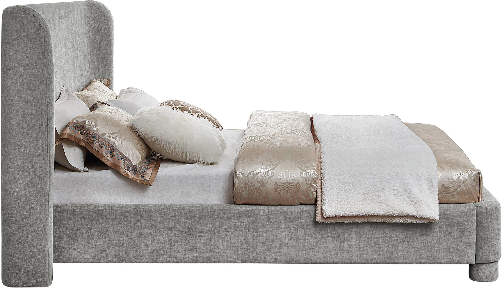 Seabreeze Grey Chenille Fabric Upholstered Queen Bed - Ornate Home