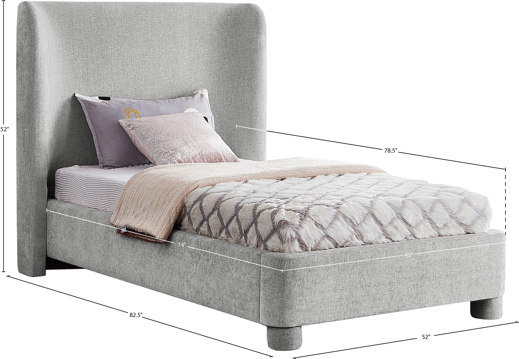 Seabreeze Grey Chenille Fabric Upholstered Twin Bed - Ornate Home