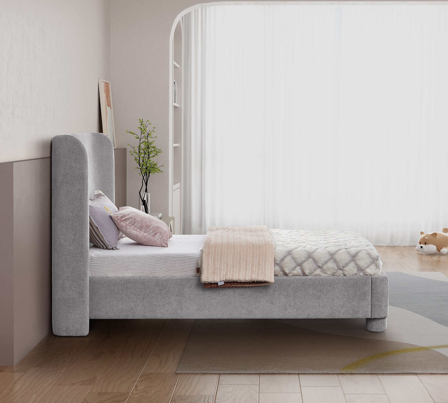 Seabreeze Grey Chenille Fabric Upholstered Twin Bed - Ornate Home