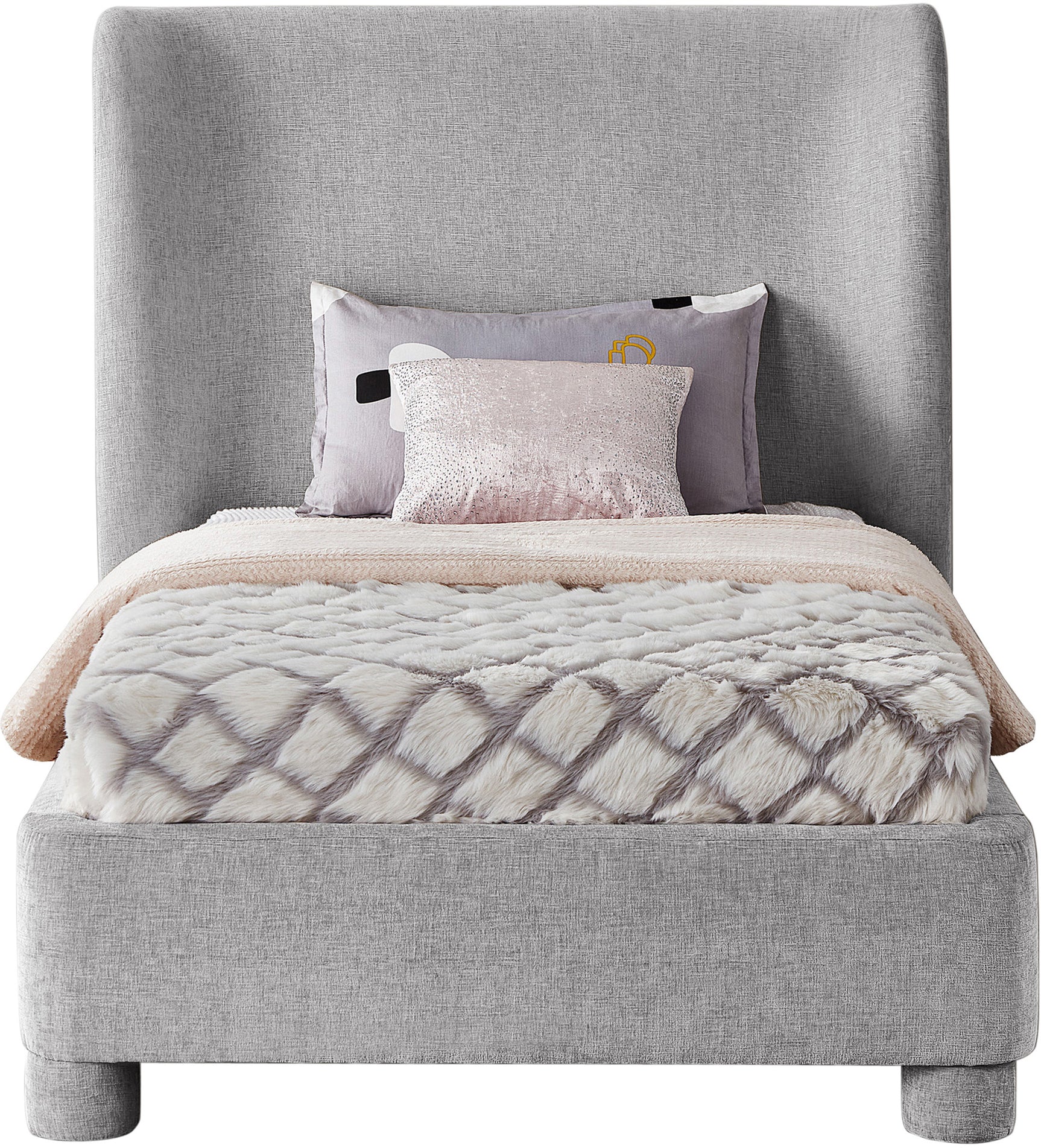 Seabreeze Grey Chenille Fabric Upholstered Twin Bed - Ornate Home