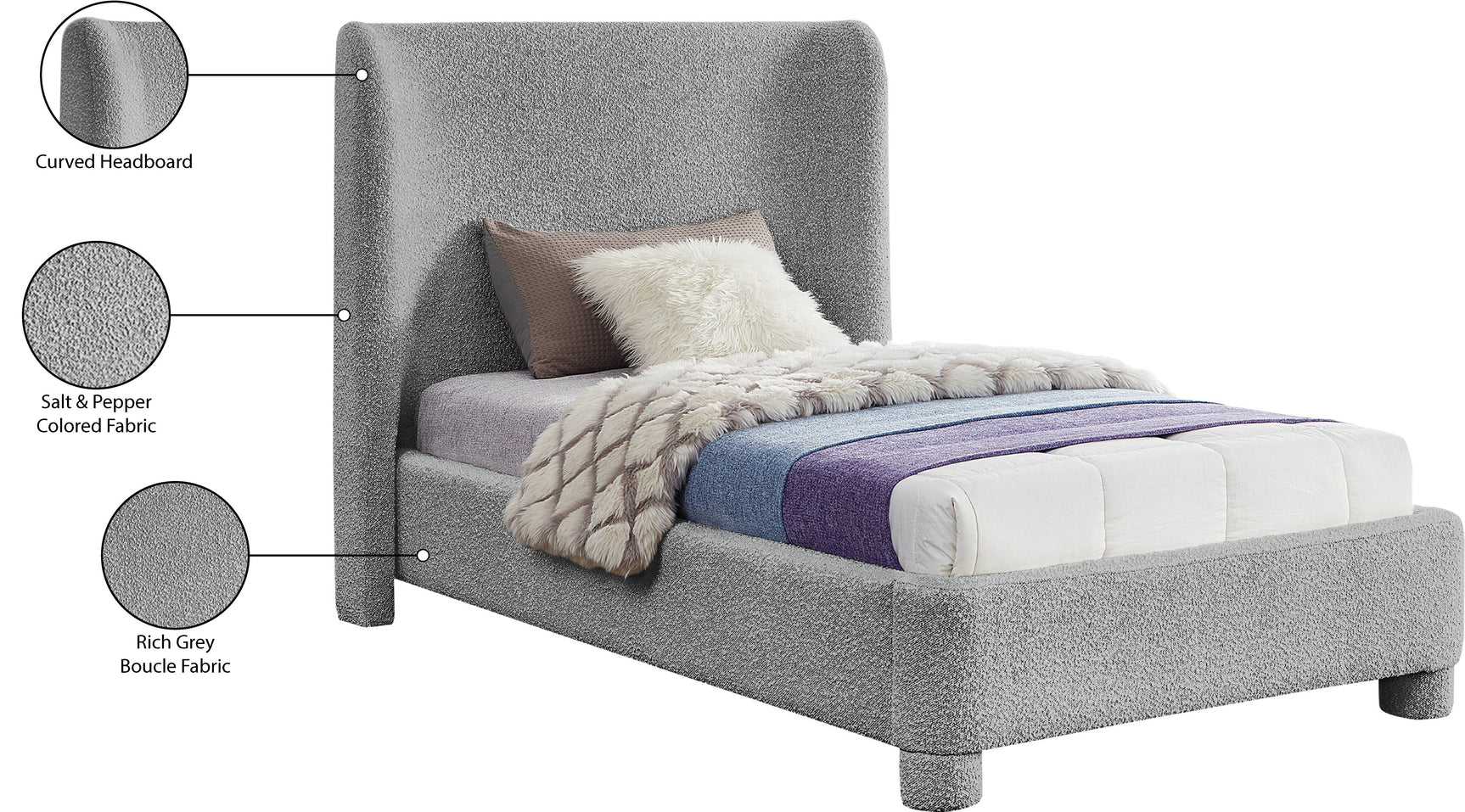 Seabreeze Grey Fabric Upholstered Twin Bed - Ornate Home