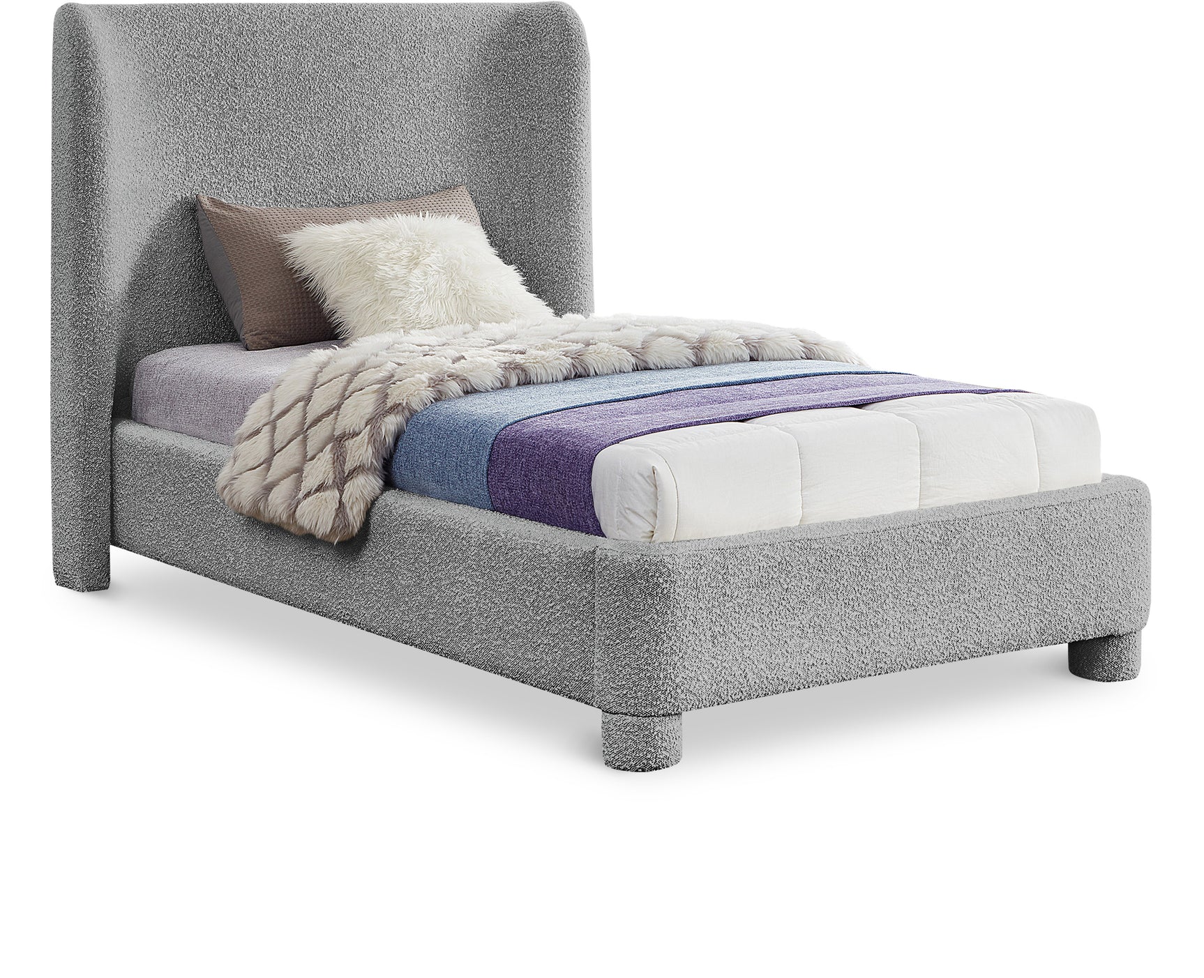 Seabreeze Grey Fabric Upholstered Twin Bed - Ornate Home