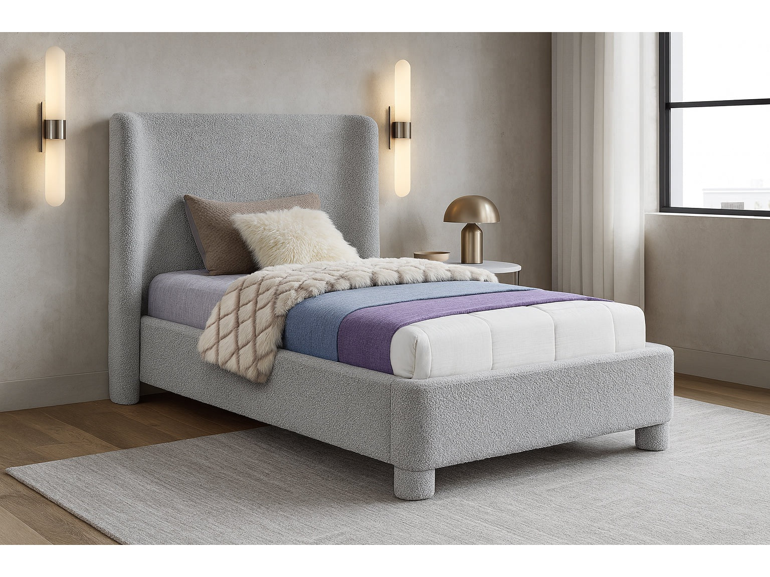 Seabreeze Grey Fabric Upholstered Twin Bed - Ornate Home