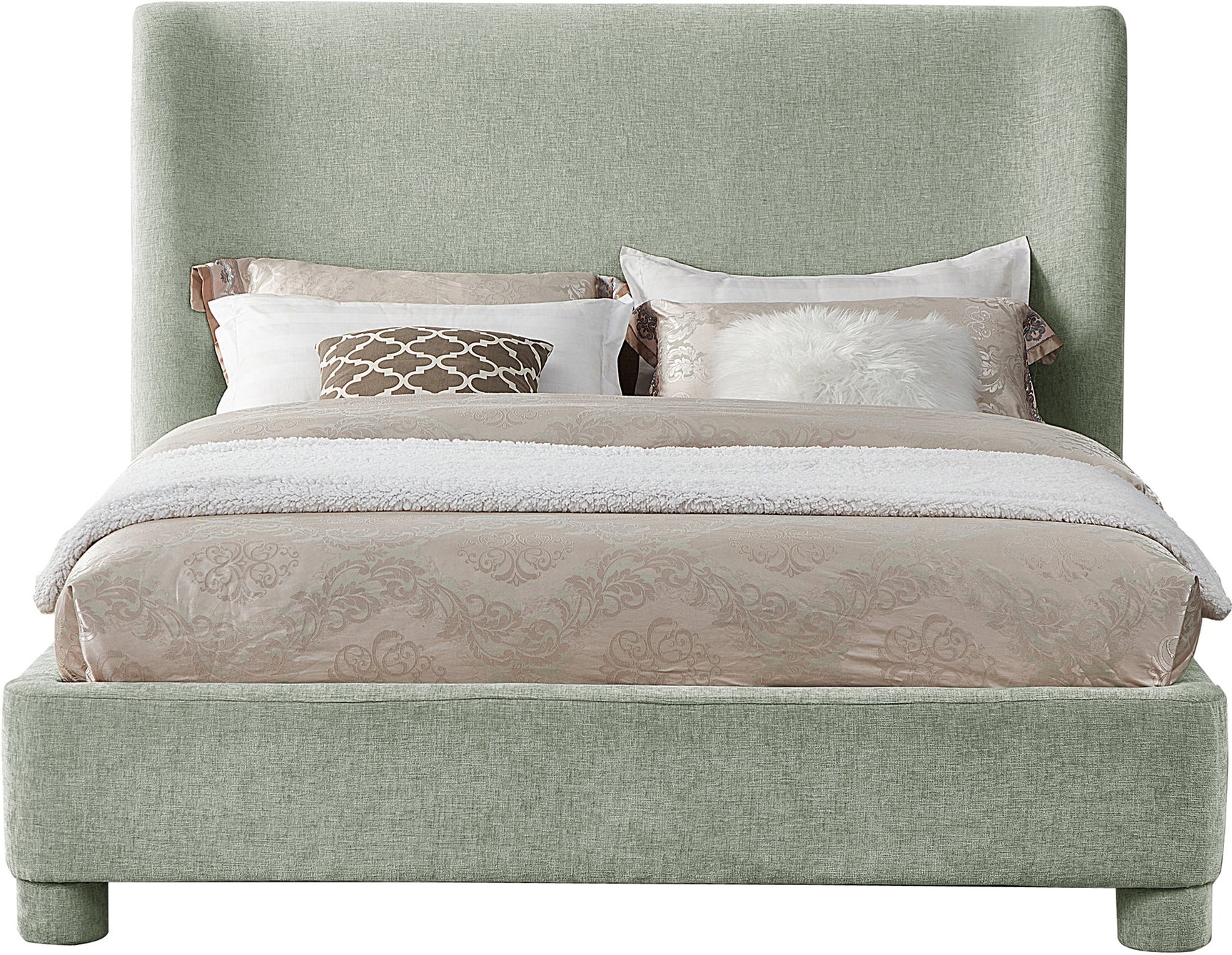 Seabreeze Mint Green Mint Chenille Fabric Upholstered King Bed - Ornate Home
