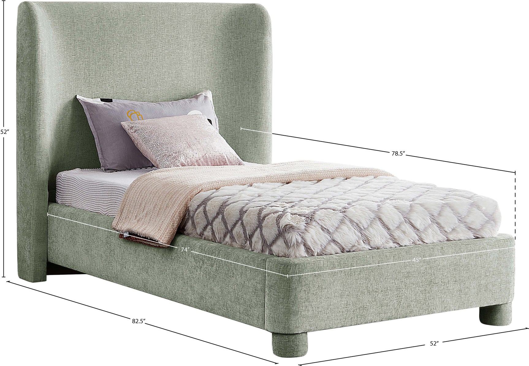 Seabreeze Mint Green Mint Chenille Fabric Upholstered Twin Bed - Ornate Home
