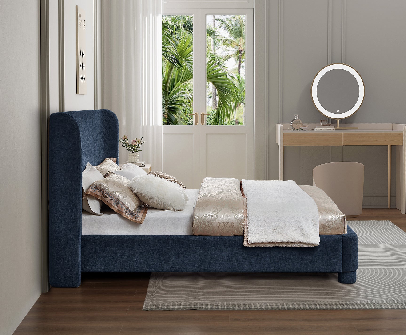 Seabreeze Navy Fabric Upholstered Full Bed - Ornate Home
